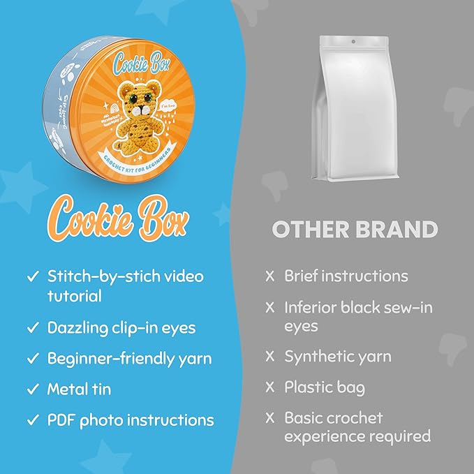 Cookie Box Crochet Kit for Beginners - Learn to Craft Amigurumi Stuffed Animals - Knitting Gift for Kids and Adults - Beginner-Friendly Yarn - Stitch-by-Stitch Video Tutorial - Leopard Leo-CubbioJoy