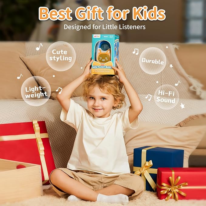 alilo Pocket Bunny Portable Kids Music Player, Musical Toys for Toddlers 1-3-5, Preloaded 120+ Stories/Music/Lullabies/White Noise,High Fidelity Sound Travel Bluetooth Speaker (with Strap and Ring)-CubbioJoy