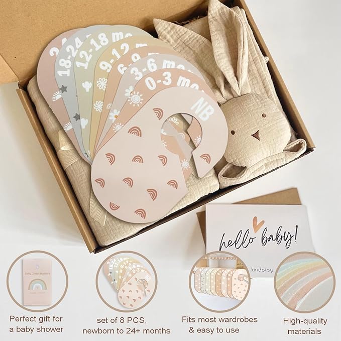 Baby Closet Divider, Baby Wardrobe Organizer, Double-Sided Minimalist Cute Design, Nursery Decor Clothes Hanger Dividers for Sorting 8 Sizes from Newborn to 12+ Months-CubbioJoy