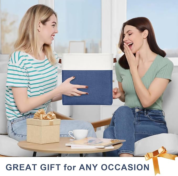 Collapsible Fabric Storage Cubes 11x11 Cube Storage Bins, 4 Pack Closet Baskets Box with Handles for Organizing, Shelf, Toys, Clothes, Home, Office, Nursery (Navyblue&White)-CubbioJoy