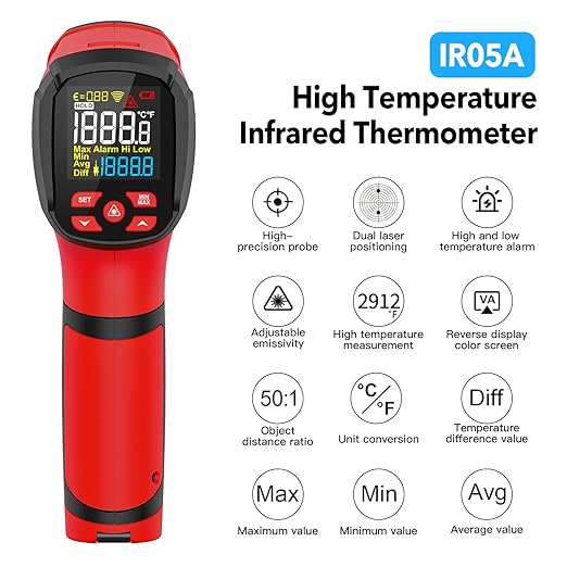 '-40℉~2912℉ MESTEK Infrared Thermometer Temperature Gun,50:1 Dual Laser High Temp Thermometer with Thermocouple Probe, Non-Contact Industrial Pyrometer for Engine, Kiln, Forging,Humidity Measurement-CubbioJoy