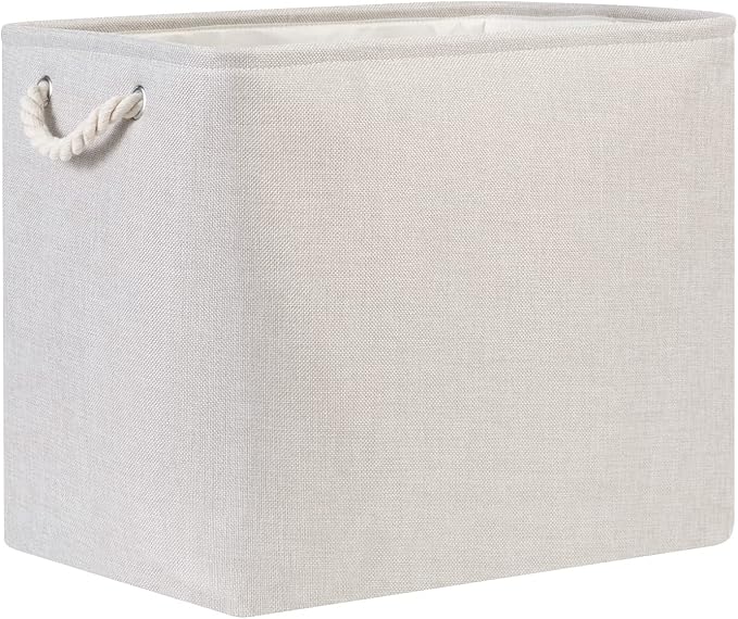 Bidtakay Fabric Beige Baskets Extra Large Organization Baskets for Clothes Set of 2 Collapsible Storage Bins for Shelves Cabinet 17x12x15 In Organizing Bins for Bedroom Blankets Pillow Towels Storage-CubbioJoy