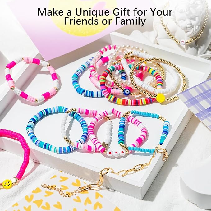BBita 6680Pcs Clay Beads Bracelet Making Kit, Flat Preppy Beads for Friendship Bracelets, Polymer Clay Beads with Charms for Jewelry Earrings Necklaces Making Kit, Crafts Gifts for Girls Ages 6-12-CubbioJoy