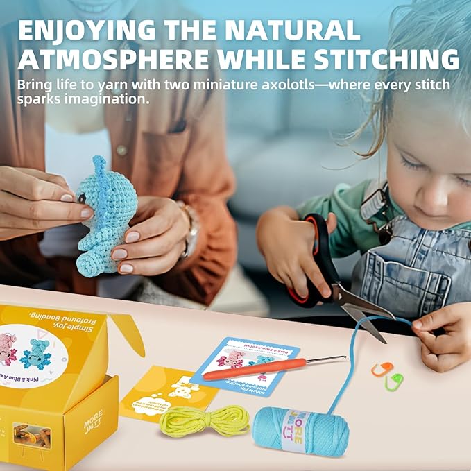 Crochet Kit for Beginners, Crochet Animal Kits,Crocheting Kit for Starters with Step-by-Step Video Tutorials, Beginner Crochet Kits for Adults (2Pack Axolotl)-CubbioJoy