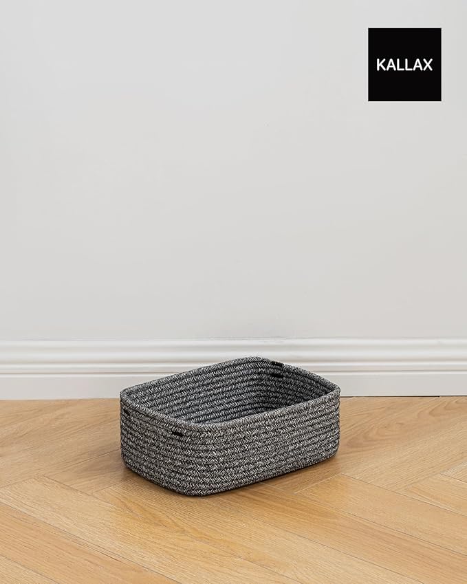 KALLAX Small Woven Basket, 12 x 8 x 4.5 Inches, Storage Basket for Organizing, Cute Small Rope Shelf Closet Cube Storage Bins Baskets for Shelves, Dog Toy Gift Baskets Empty, 3 Pack Mixed Black-CubbioJoy