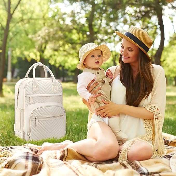 Diaper Bag Backpack for Women with Changing Pad, Baby Bag with Insulated Pockets Multifunctional Diaper Bags For Baby Girl Boy Waterproof Baby Bags For Boys Girls Maternity Bag Beige-CubbioJoy
