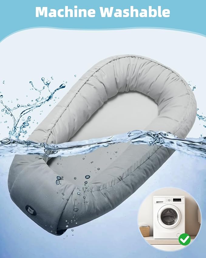 Baby Lounger for Newborn 0-24 Months, Breathable & Soft Infant Lounger, Adjustable Tummy Time Lounger for Home and Travel, Baby Girls & Boys Newborn Babies Essentials Stuff, Grey-CubbioJoy