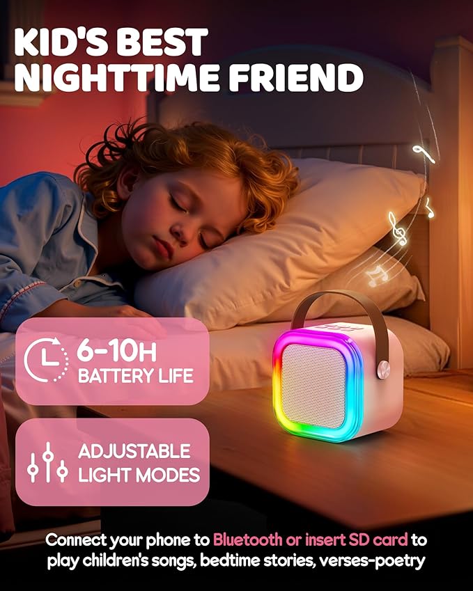 IROO Mini Karaoke Machine for Kids, 2025 TOP Toys Birthday Gifts Ideas for Girls Ages 4, 5, 6, 7, 8, 9, 10, 12+ Years Old, Portable MP3 Player with 3 Wireless Mics for Party-CubbioJoy