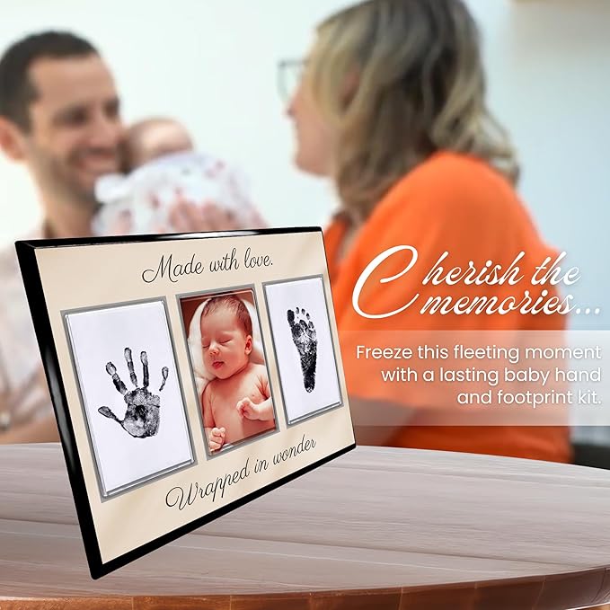 Baby Hand and Footprint Kit with Photo & Birth Details, Inkless Hand and Footprint Kit, Newborn Keepsake Plaque, Baby Shower Gifts (STYLE 2 (Baby Shower) (Made With Love))-CubbioJoy