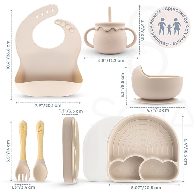 All In One Silicone Feeding Set - Safe for 6-12 Months - Non-Toxic Baby Led Weaning Supplies - Toddler Self Feeding Utensils - BPA-Free - Mess Free Essentials-CubbioJoy