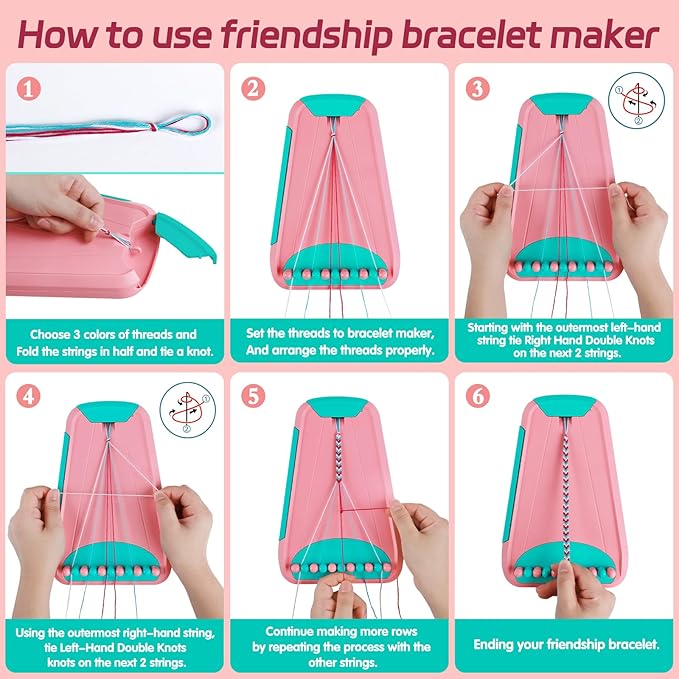 Arts and Crafts for Kids Ages 8-12,Friendship Bracelet Making Kit for Girl,Kids Jewelry Making Kit with 28 Pre-Cut Threads,Christmas Birthday Gifts for Ages 6 7 8 9 10 11 12 Year Old Pink/Cyan-CubbioJoy