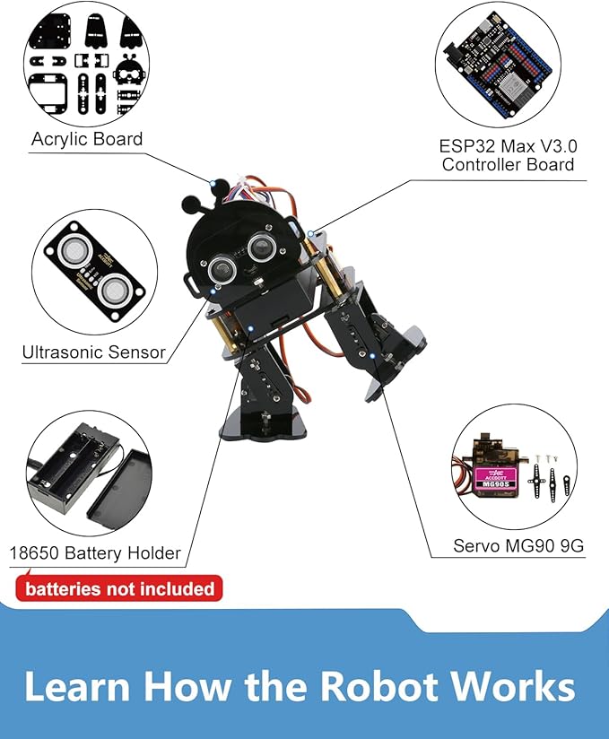 Biped Robot Kit STEM Toys Science Kit for Kids, Bionic Bipedal Robotics Programmable Coding Crafts Set for Arduino ESP32, Birthday Gift for Age 8-12 Boys Girls Teens-CubbioJoy