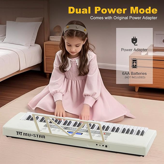 61 Key Piano Keyboard, Electric Keyboard Piano with Light-Up Keys, 255 Tones/Rhythms, Smart Learning System, Headphone, Microphone, Keyboard Stand, Stool, Stickers, Piano Keyboard Set for Beginners-CubbioJoy