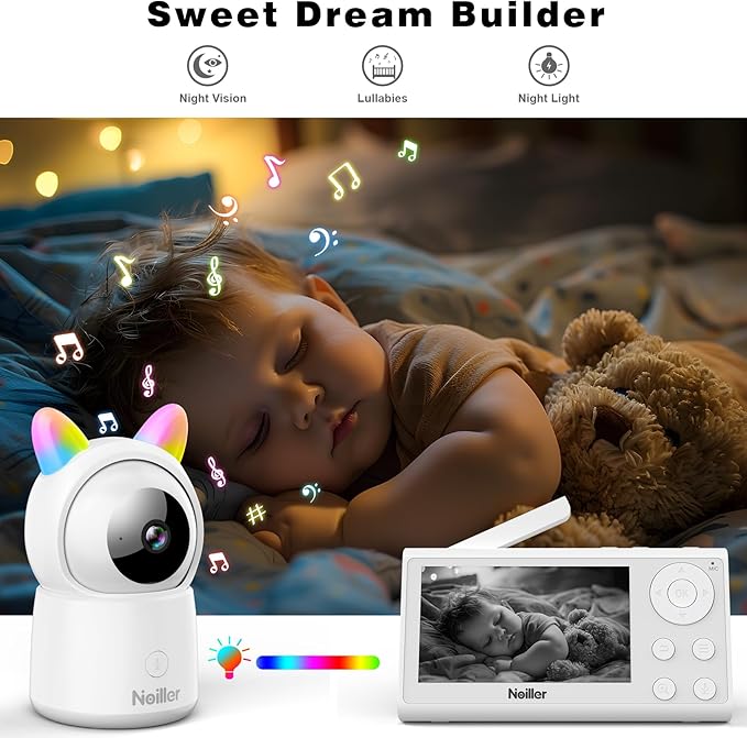 Baby Monitor, 4.3" Video Baby Monitor with 1080P Camera, Smart 2.4G WiFi Audio Monitor with Remote PTZ, Night Vision, 2-Way Talk, Sleep Mode, RGB Night Lights, Lullabies & 1000ft Range, APP Control-CubbioJoy