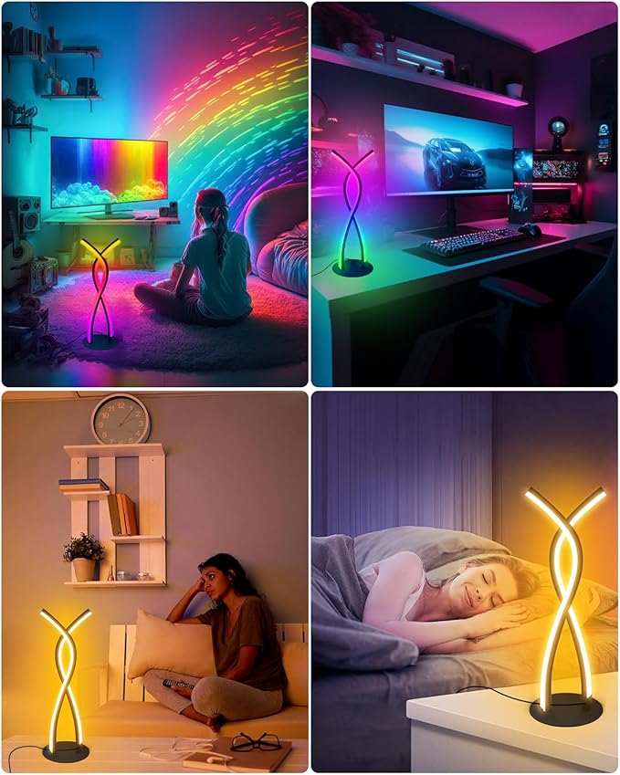 Daymeet LED Table Lamp, Modern Bedside Light Desk Nightstand Lamp RGBICW Color Changing Dimmable with Remote Music Sync Smart Bluetooth APP Control Night Light 5V USB Unique Desk Lamp for Bedroom Home-CubbioJoy
