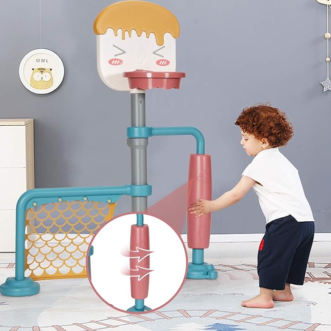 Costzon 3-in-1 Toddler Basketball Hoop & Soccer Goal Stand, Basketball Stand with Adjustable Height, Indoor & Outdoor Activity Center Basketball & Soccer for Kids-CubbioJoy