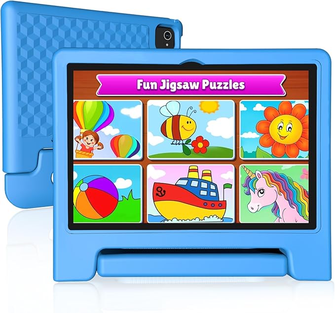 JREN Tablet for Kids|10 Inch Kids Tablet Android 14|Octa-core|64GB|WiFi |Bluetooth|Parental Control|Children Content|Children Toddler Blue-CubbioJoy