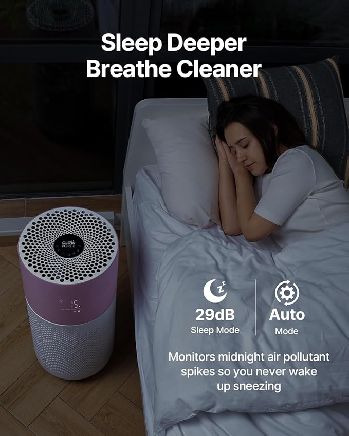 CleanForce Air Purifier for Home Large Room up to 2550 ft², Swiss Sanitized HEPA & Carbon Filter, asthma & allergy friendly Certified for Dust/Pollen/Pet Dander, Alexa/App Control, Ozone-Free, Rainbow-CubbioJoy