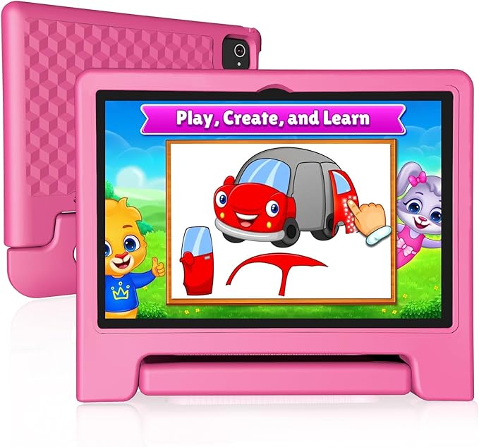 JREN Tablet for Kids|10.1 Inch Kids Tablet Android 14|Octa-core|64GB|WiFi |Bluetooth|Parental Control|Children Content|Children Toddler Pink Girls Gift-CubbioJoy