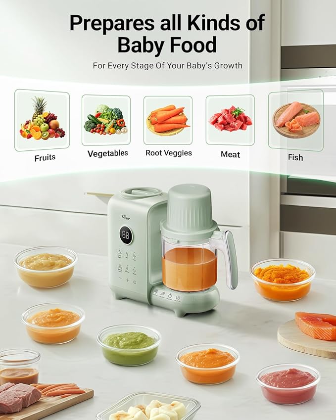 Bear Baby Food Maker with Two Layer Steam Baskets, Multifunction Baby Food Processor Steamer Puree Blender, Baby Food Mill with Bottle Warming Sterili-zing Auto Cleaning Function, BPA-Free-CubbioJoy