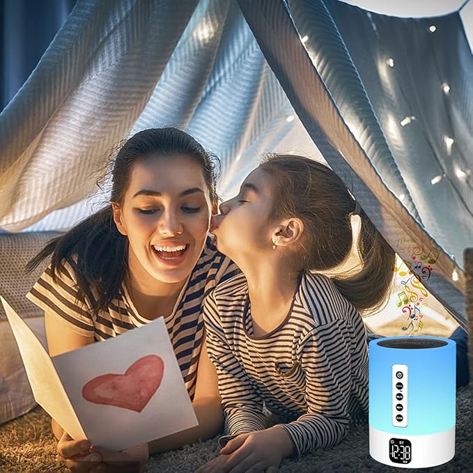 Alarm Clock Bluetooth Speaker, Night Light White Noise Machine Touch Bedside Lamp with Alarm Clock for Kids Multi-Color Changing Night Light Xmas Gifts for Teenage Girls Boys Women Teen Girl Gifts-CubbioJoy