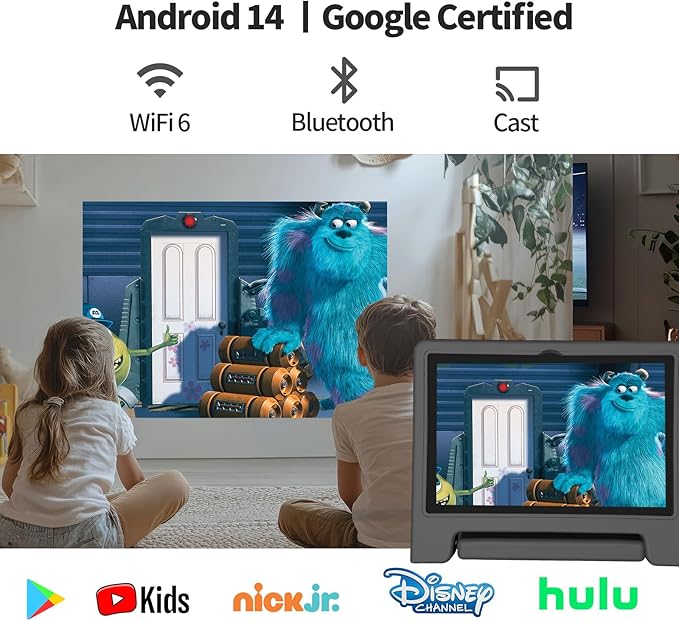 JREN Tablet for Kids|10 Inch Kids Tablet Android 14|Octa-core|64GB|WiFi |Bluetooth|Parental Control|Children Content|Children Toddler Black-CubbioJoy