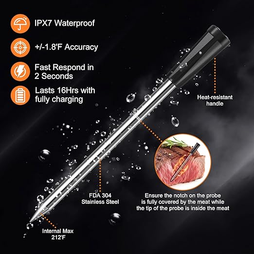 INSMART Wireless Smart Meat Thermometer,330FT Bluetooth Range,100% Waterproof,Precision Cooking Grilling,Multi Sensors,for BBQ,Oven,Grill,Kitchen,Smoker, Rotisserie Turkey Beef/iOS & Android App-CubbioJoy