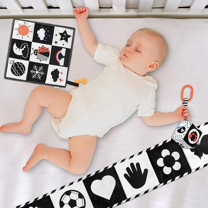 SAMMAS Black and White High Contrast Baby Toys 0-3 Months for Newborn Toys Infant Sensory Soft Book Infant Tummy Time Toys for Brain Development Montessori Learning Activities for Babies(3 Pcs)-CubbioJoy