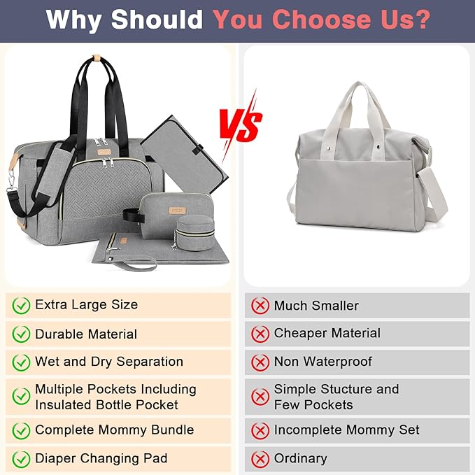 ITIEZY Diaper Bag Tote for Baby - Large Mommy Bag with Portable Changing Pad Pacifier Case, Hospital Bags Travel Baby Bag-CubbioJoy