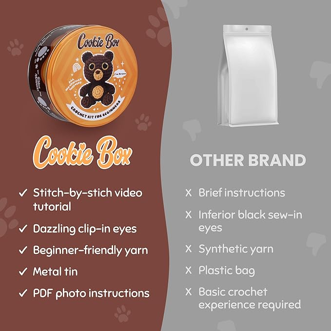 Cookie Box Crochet Kit for Beginners - Learn to Craft Amigurumi Stuffed Animals - Knitting Gift for Kids and Adults - Beginner-Friendly Yarn - Stitch-by-Stitch Video Tutorial - Bear Bruno-CubbioJoy