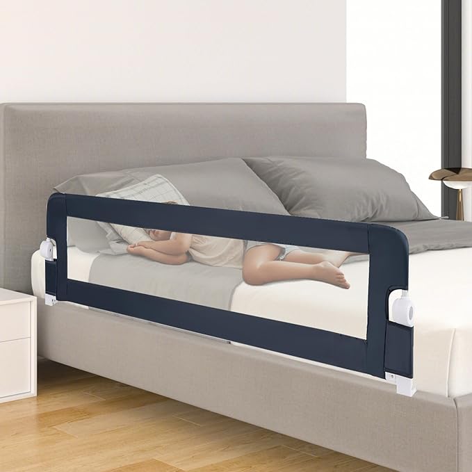 BABY JOY Double Sided Bed Rail Guard, 2 Pack, Extra Long, Swing Down for Convertible Crib, Folding Baby Safety Bedrail for Kids Twin Full Size Queen King Mattress, Rails for Toddlers (Dark Gray, 71")-CubbioJoy