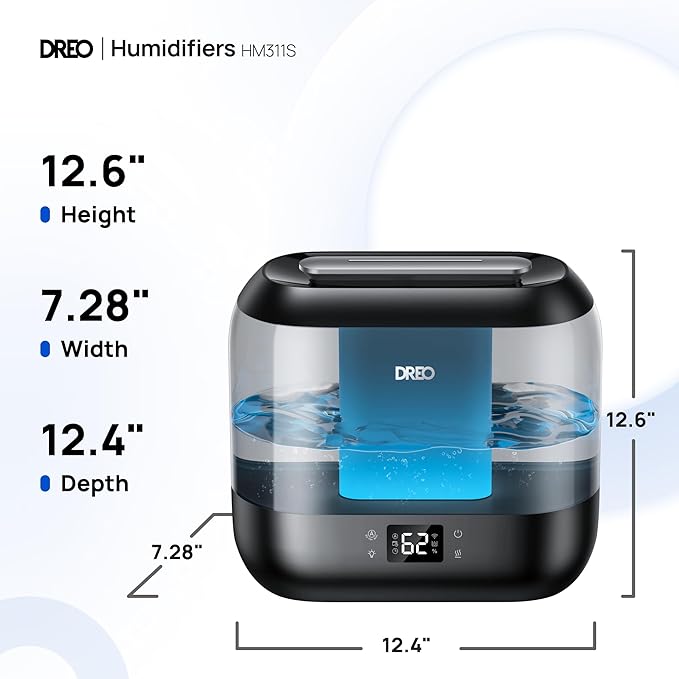 Dreo Humidifiers for Bedroom, Top Fill 4L Smart Cool Mist Humidifier with Oil Diffuser, Cartridge, Nightlight, 36H Runtime, Quiet Ultrasonic Humidifiers for Home, Baby Nursery, Plants, Office, HM311S-CubbioJoy