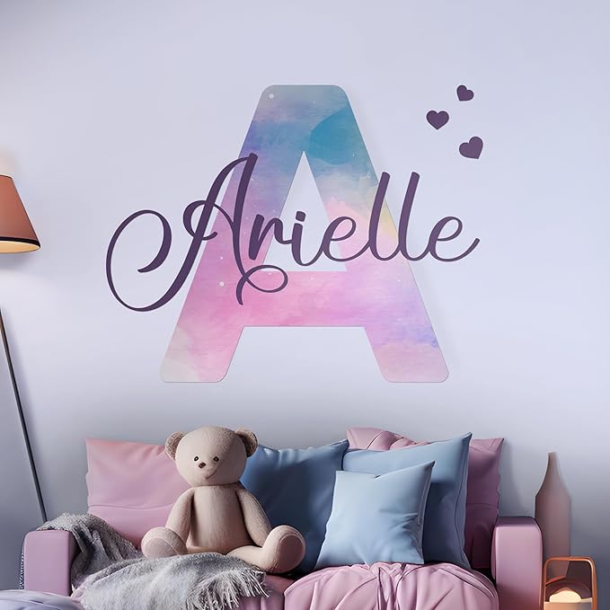 Custom Stickers Name Wall Decor I Personalized Name Sign for Room Decor | Multiple Custom Name & Initial I Decal for Baby Girl Nursery Decor I Nursery Wall Decal for Baby (A. Pink and Blue Sky)-CubbioJoy