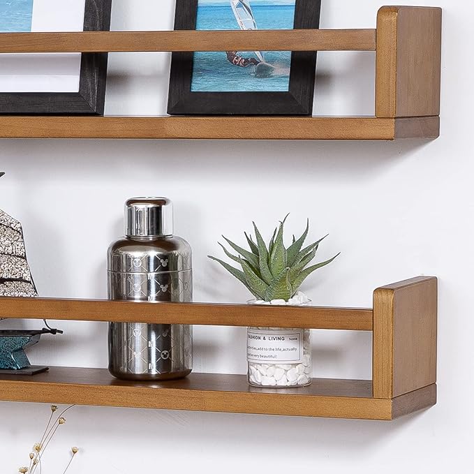 AZSKY Light Walnut Nursery Book Shelves 36 in Floating Wall Mounted Bookshelf Kids Room Hanging Shelves Toddlers Toys Books Storage Organizer a Set of 3-CubbioJoy