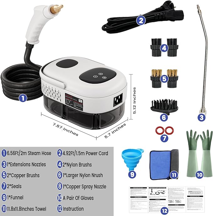 2500W Handheld Steam Cleaner,Portable Car Steamer For Auto Detailing,High-Temperature and Pressure Steam Cleaner For Home, Steam Cleaning Machine for Furniture,Kitchen,Grout,Floor,Tile (6-White)-CubbioJoy