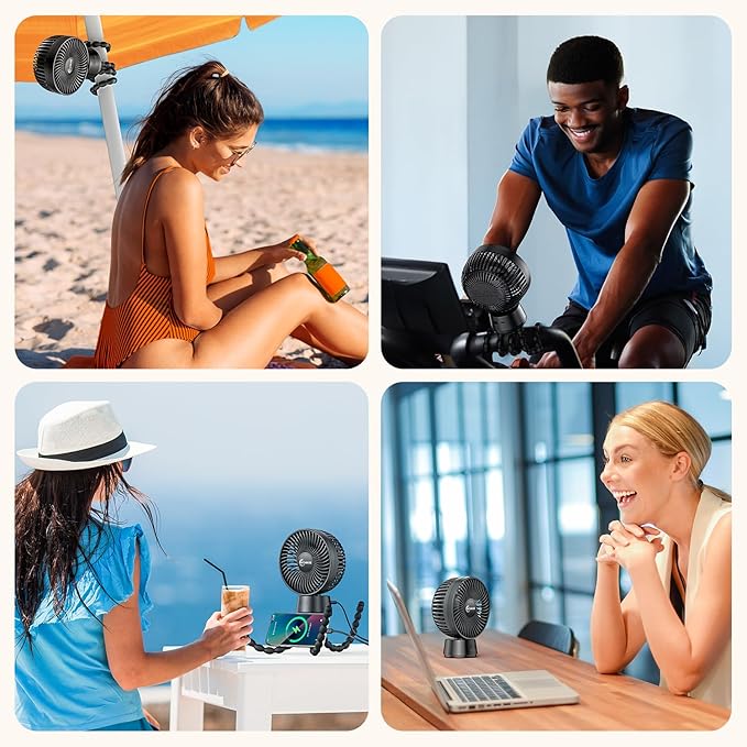 20000mAh Portable Stroller Fan with Auto Oscillating, Extended Anti-Slip Detachable Flexible Tripod, Power Bank & LED Light, 3-Speed Quiet Long Time Cooling Clip On Fans for Baby Crib Car Seat Travel-CubbioJoy