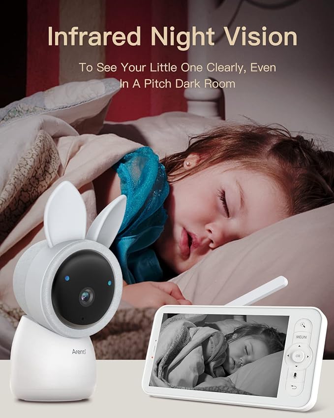 ARENTI Baby Monitor 2 Cameras, 2K Video Baby Camera with 5-Inch Upgraded Wireless Display, Super Night Vision, Lullabies, Cry & Motion Detection, Temp & Humidity Sensor, Two Way Audio-CubbioJoy