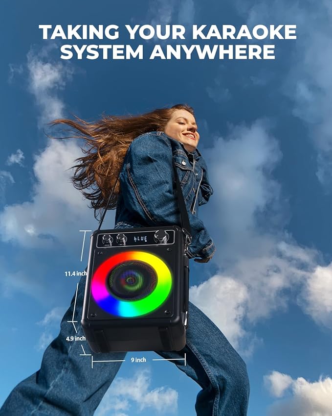 Karaoke Machine, Portable Bluetooth Karaoke Speaker with 2 Wireless Microphones, PA System for Adults Kids with LED Lights, Supports FM/AUX/USB/TF for Home Party-CubbioJoy