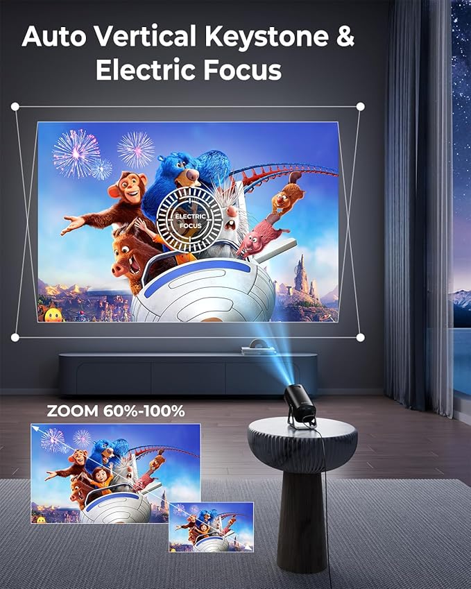 CLOKOWE Mini Projector, 4K 1080P Support projector with wifi and bluetooth,270°Adjustable Stand Outdoor Home Theater galaxy Projector with Android TV OS & 8000+APPS for Phone/TV Stick/Laptop/HDMI-CubbioJoy