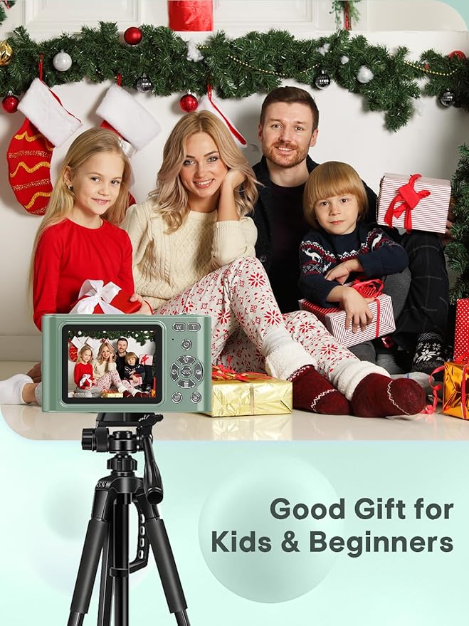 2025 Digital Camera - 1080P Vlog Camera, 44MP Compact, 16X Zoom, Anti-Shake, Green Gift for Kids-CubbioJoy