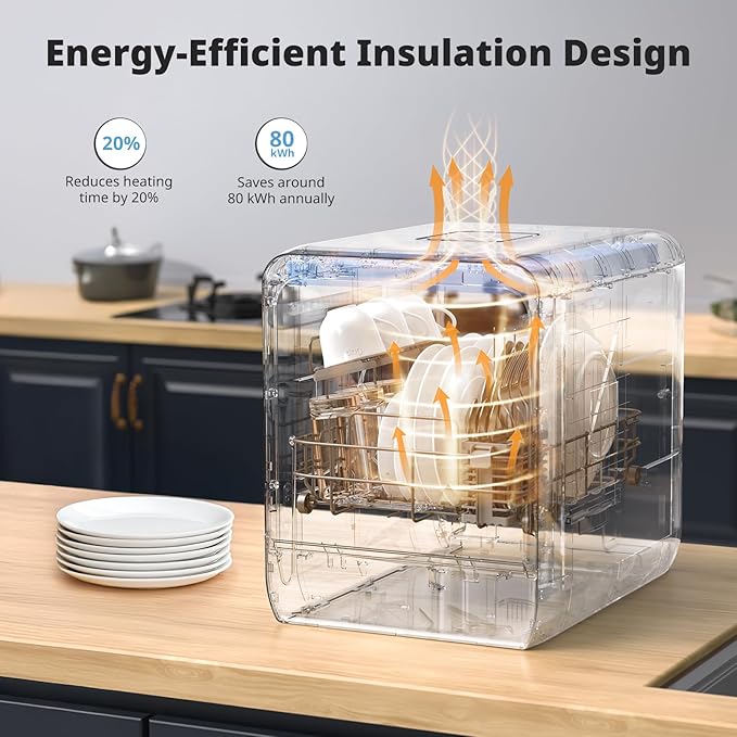 AIRMSEN Portable Countertop Dishwasher with 5L Water Tank, Mini Dishwasher with 14.6” Narrow & 20.1“ Deep Design, 9 Programs, 24H Delay Start & 360° Dual Spray, No Hookup Needed, C01, White-CubbioJoy