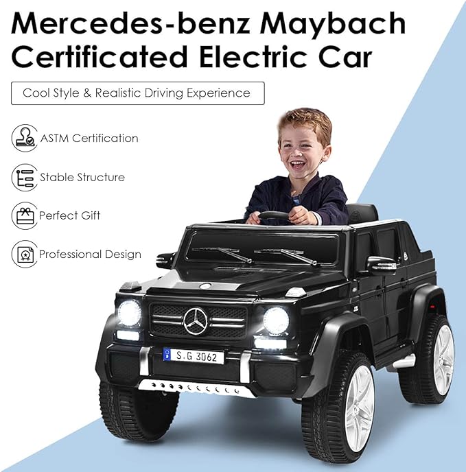 Costzon Ride on Car, Licensed Mercedes-Benz Maybach, 12V Battery Powered Vehicle Toy w/ 2 Motors, Remote Control, 3 Speeds, Lights, Horn, Music, Aux, Storage, Truck, Electric Car for Kids (Black)-CubbioJoy