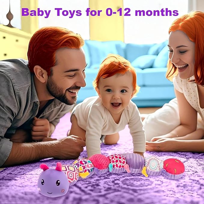 Baby Girls Toys 0-6 Month Baby Stuffed Animal Toys for 0-6 6-12 Months & A Pair of Wrist | Baby Musical Caterpillar Tummy Time Toy | Newborn Infant Sensory Toy for 1 2 Years Old Boys Girls.-CubbioJoy