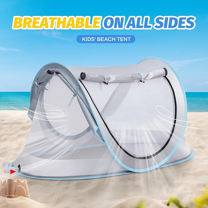 Baby Beach Tent with Baby Hat, Pop Up Toddler Travel Bed with Sun Hat for Boys or Girls, Sun Shade for Toddler Camping, Infant Portable Sun Shade, Summer Beach Baby-CubbioJoy