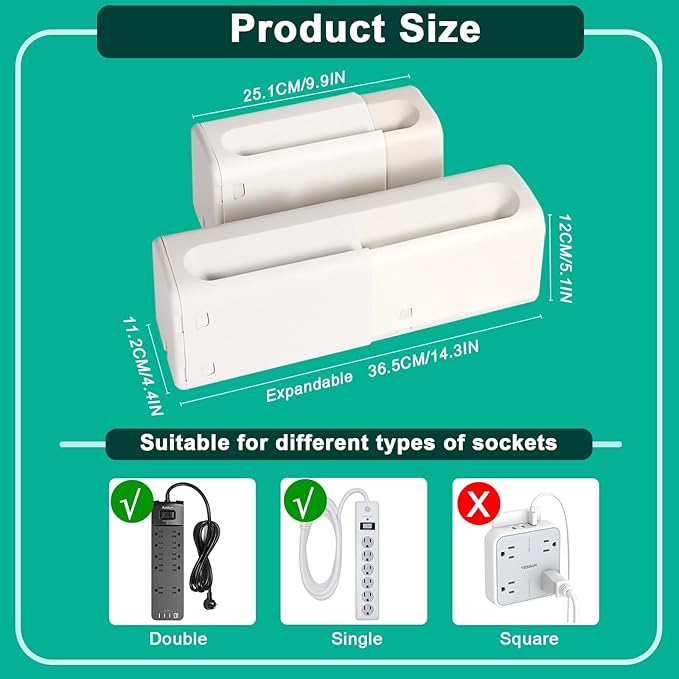 Improved Power Strip Cover Box(1 Pack) 丨Outlet Covers Baby Proofing丨Baby Safety Products丨Adjustable Length Childproof Outlet Cover丨Preventing Toddlers from Touching Sockets丨Fits Most Sockets., White-CubbioJoy