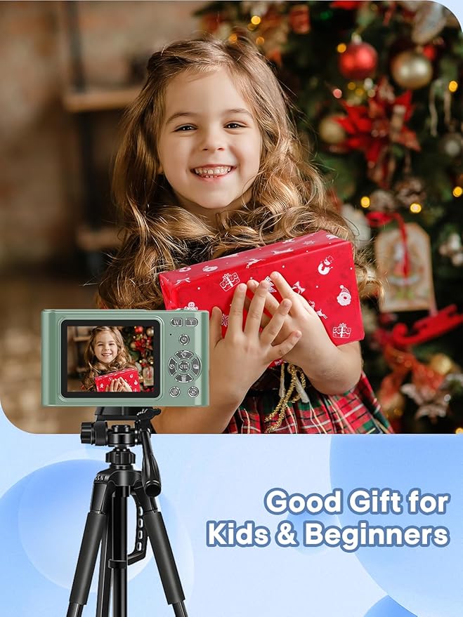 Digital Camera, 44MP Full HD 1080P Point and Shoot Camera with 64GB Card, Anti Shake 16X Zoom Compact Volg Cameras, Portable Small Camara Gift for Kids, Ages Teen Girl Boy - Green-CubbioJoy