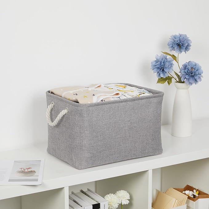 Bidtakay Storage Baskets Gray 3 Pack Shelf Baskets Collapsible Storage Bins for Clothes 15X11X9.5Inch Decorative Baskets with Handles Large Baskets for Organizing Closet Home Storage (Grey)-CubbioJoy