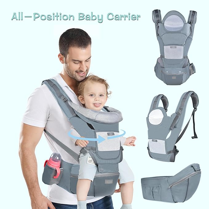 Baby Carrier Ergonomic Infant Carrier with Hip Seat Kangaroo Bag Soft Baby Carrier Newborn to Toddler 7-45lbs Front and Back Baby Holder Carrier for Men Dad Mom-CubbioJoy