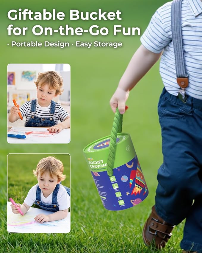 24 Colors Twist Crayons for Toddlers 1-3, Non-Toxic Washable Crayons for Ages 4-8 with Storage Bucket, Ultra-Silky and Easy to Hold Art Supplies, Ideal Coloring Gift for Boys and Girls-CubbioJoy