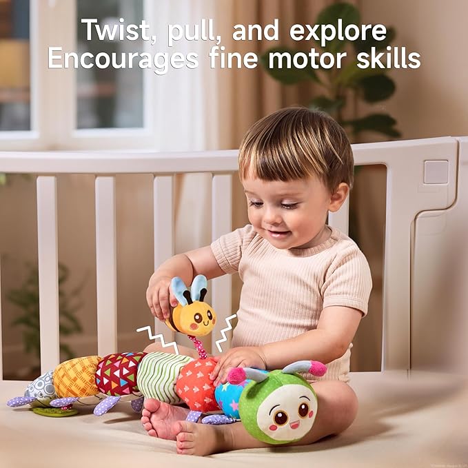 TUMAMA Baby Toys for 0, 3, 6, 9, 12 Months,Caterpillar Sensory Toys,Infant Baby Stuffed Animal Activity Soft Toys with Teether, Tummy Time Sensory Toys,Newborn Infant Sensory Toys Birthday Gifts-CubbioJoy